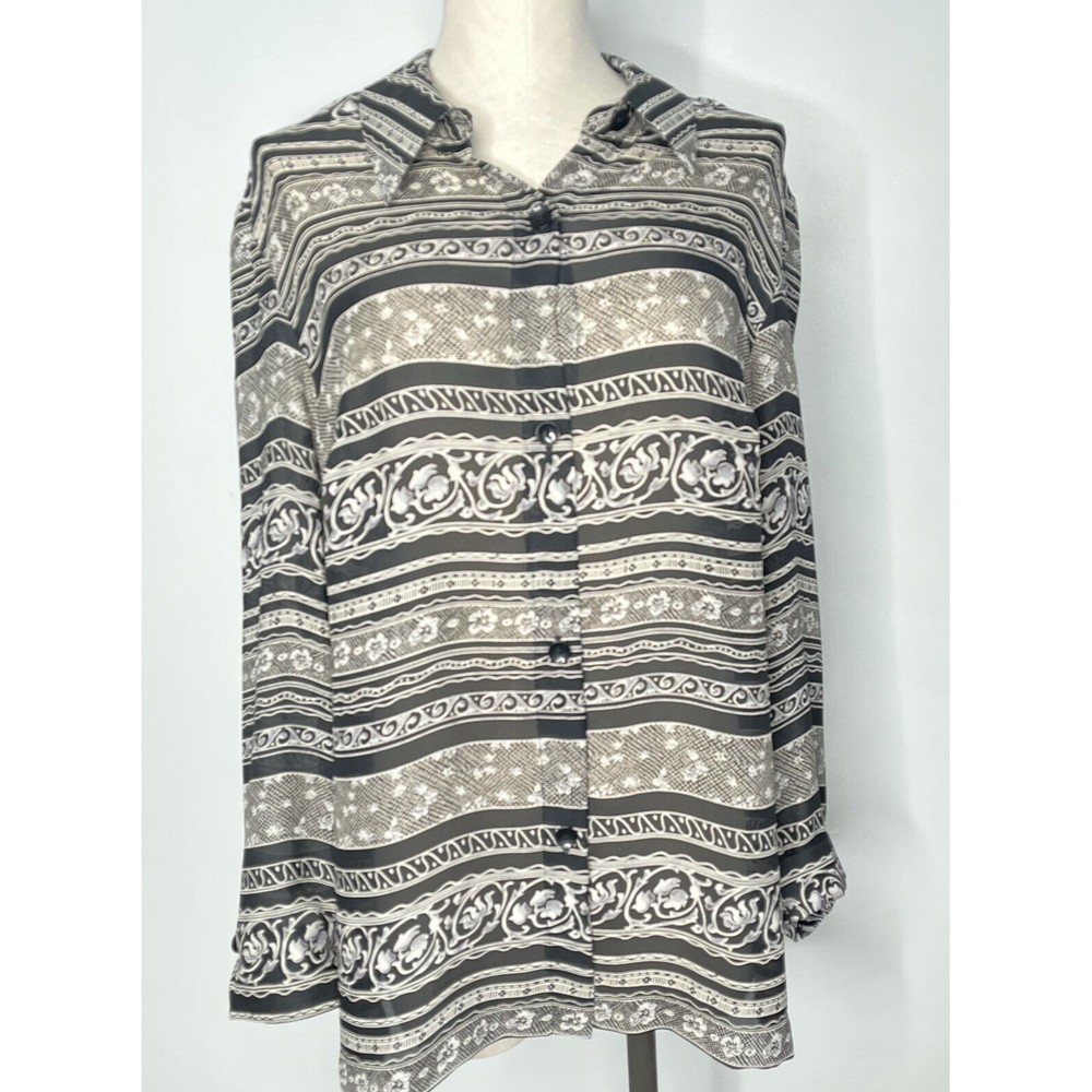 Vintage Perceptions by Irene B Blouse Button Up Tunic Top Size 14